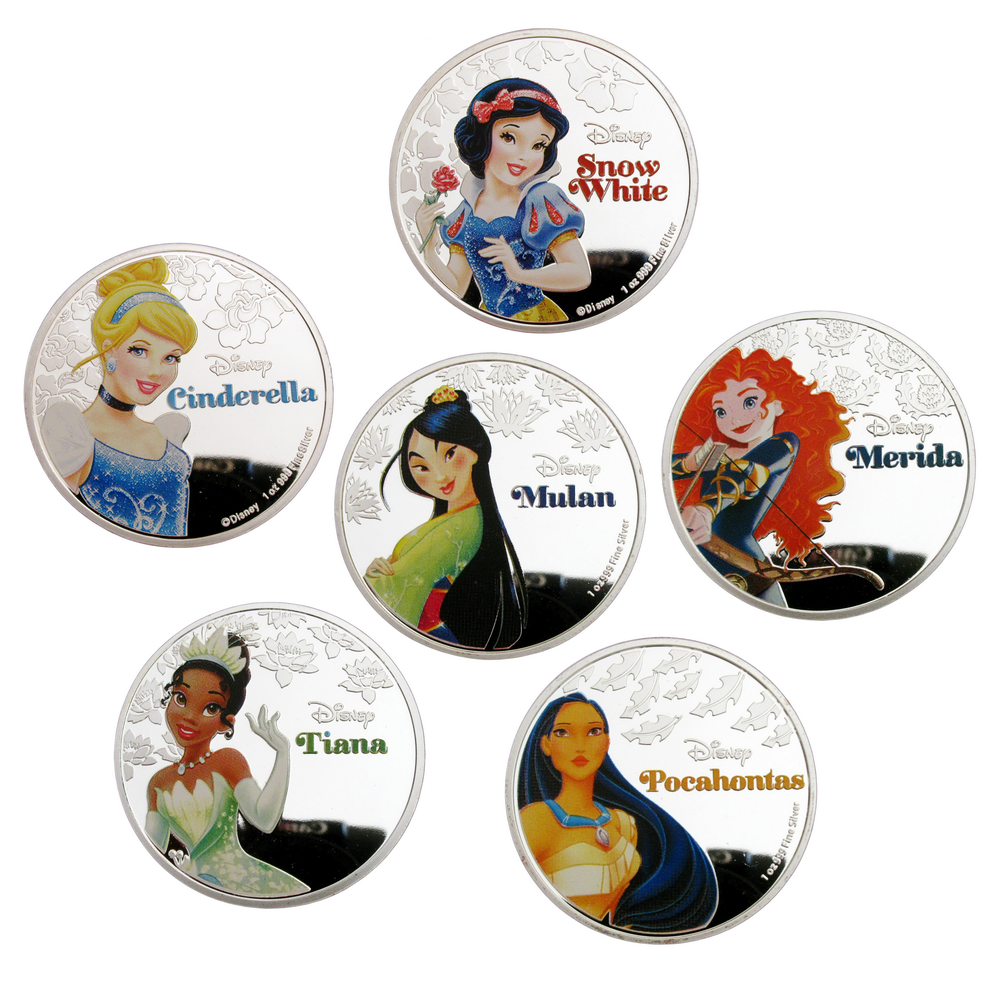 Disney Princess Classic Cartoon Colored Silver Coins