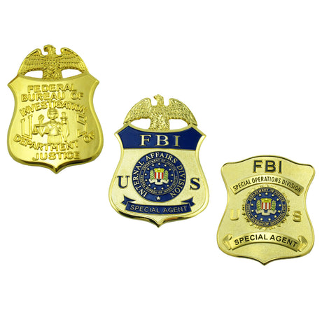 3 FBI U.S. Federal Bureau of Investigation Badges Set