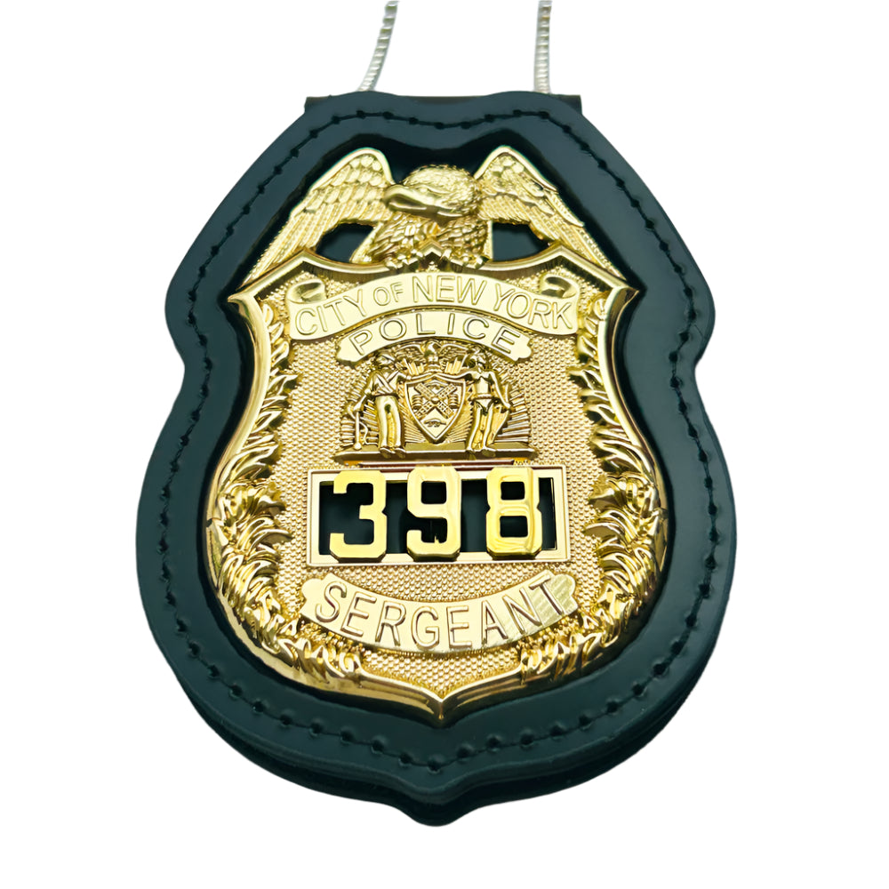 NY New York Polizei-Sergeant-Abzeichen, massives Kupfer, Nachbildung von Film-Requisiten, mit Nr. 398
