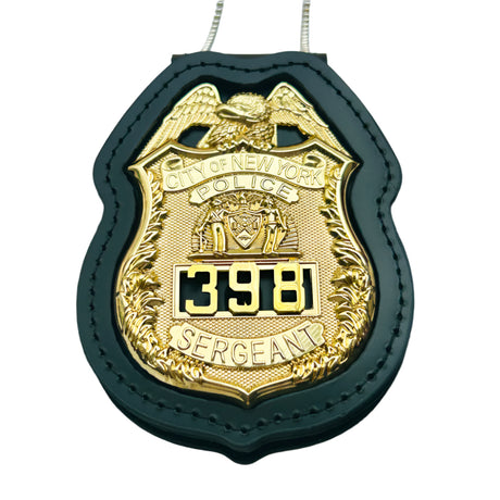 NY New York Polizei-Sergeant-Abzeichen, massives Kupfer, Nachbildung von Film-Requisiten, mit Nr. 398