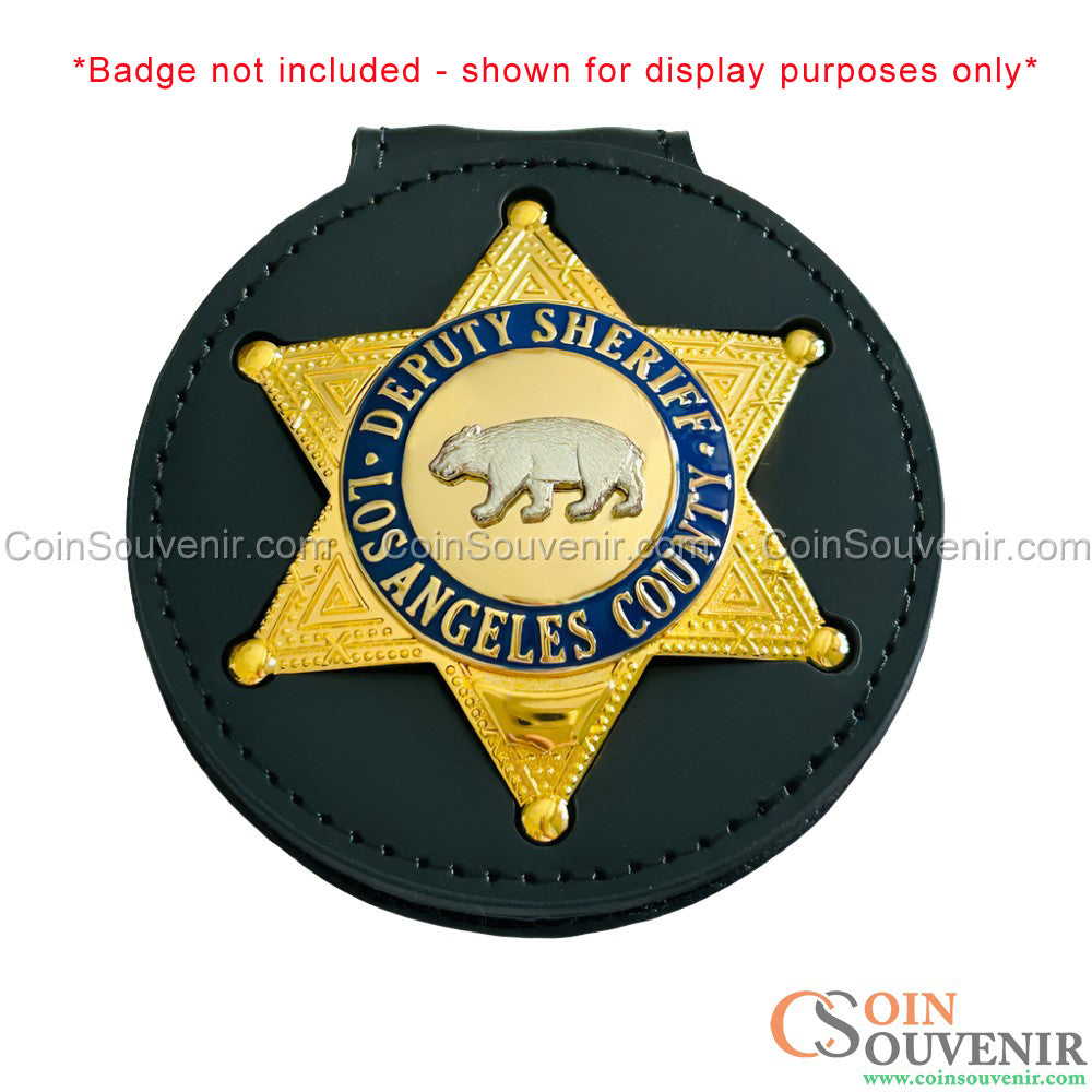 Top-Grain Leather Recessed Badge Holder With Belt Clip & Neck Chain For LASD Badges