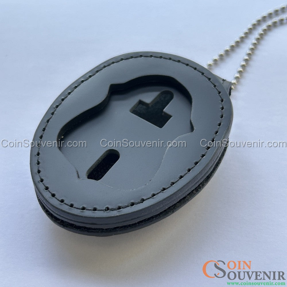 Recessed Leather Holder With Belt Clip & Neck Chain For Smaller Size 2.2" FBI Badges
