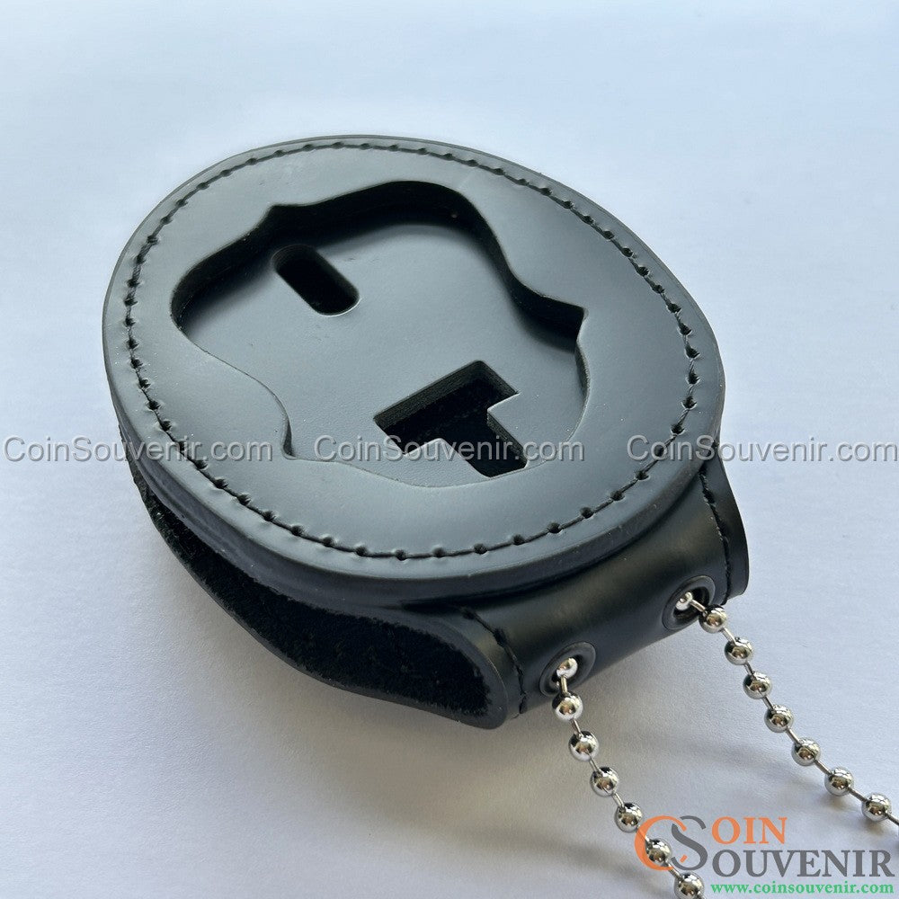 Recessed Leather Holder With Belt Clip & Neck Chain For Smaller Size 2.2" FBI Badges