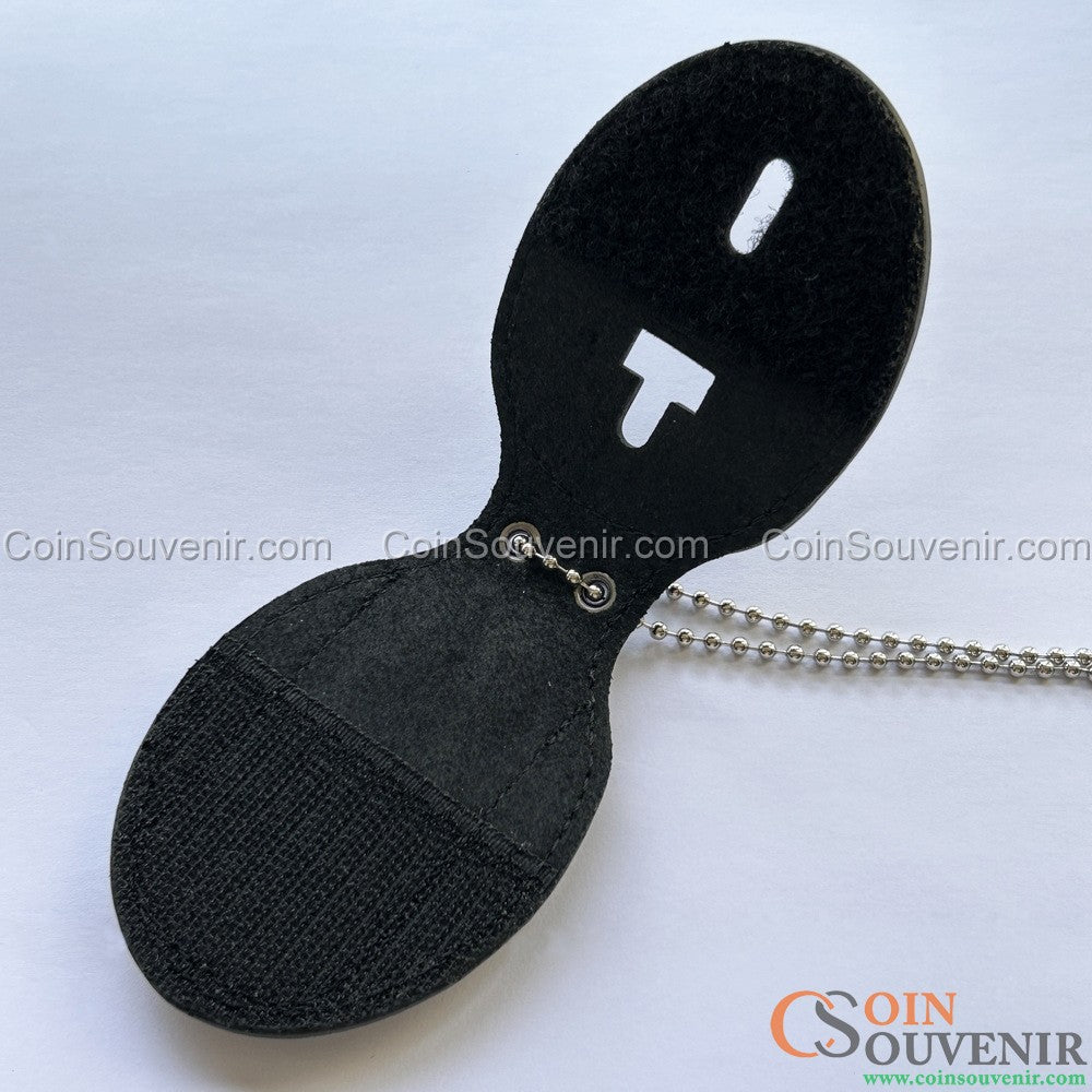 Recessed Leather Holder With Belt Clip & Neck Chain For Smaller Size 2.2" FBI Badges