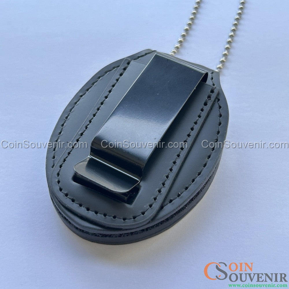 Recessed Leather Holder With Belt Clip & Neck Chain For Smaller Size 2.2" FBI Badges