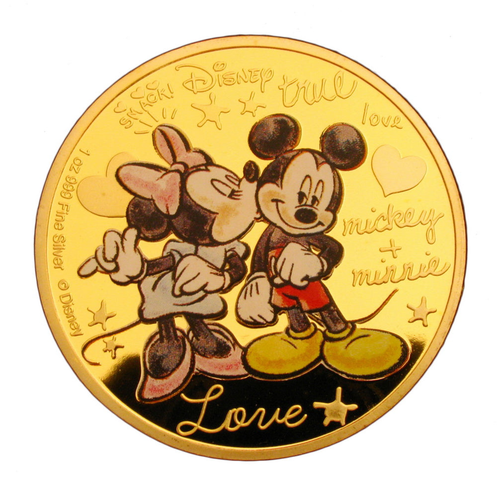 Mickey+Minnie True Love's Kiss Cartoon Colored 24K Gold Plated Coin