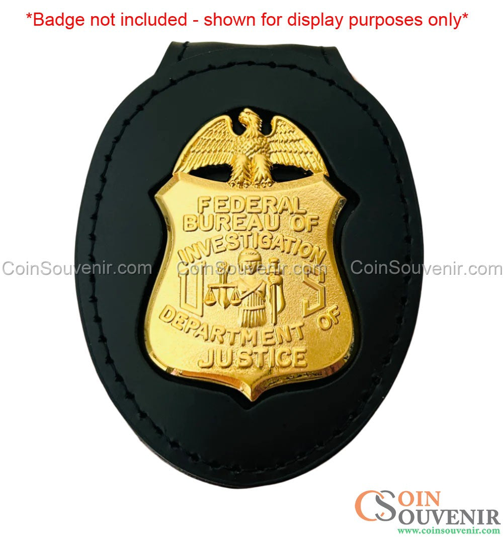 Recessed Leather Holder With Belt Clip & Neck Chain For Smaller Size 2.2" FBI Badges