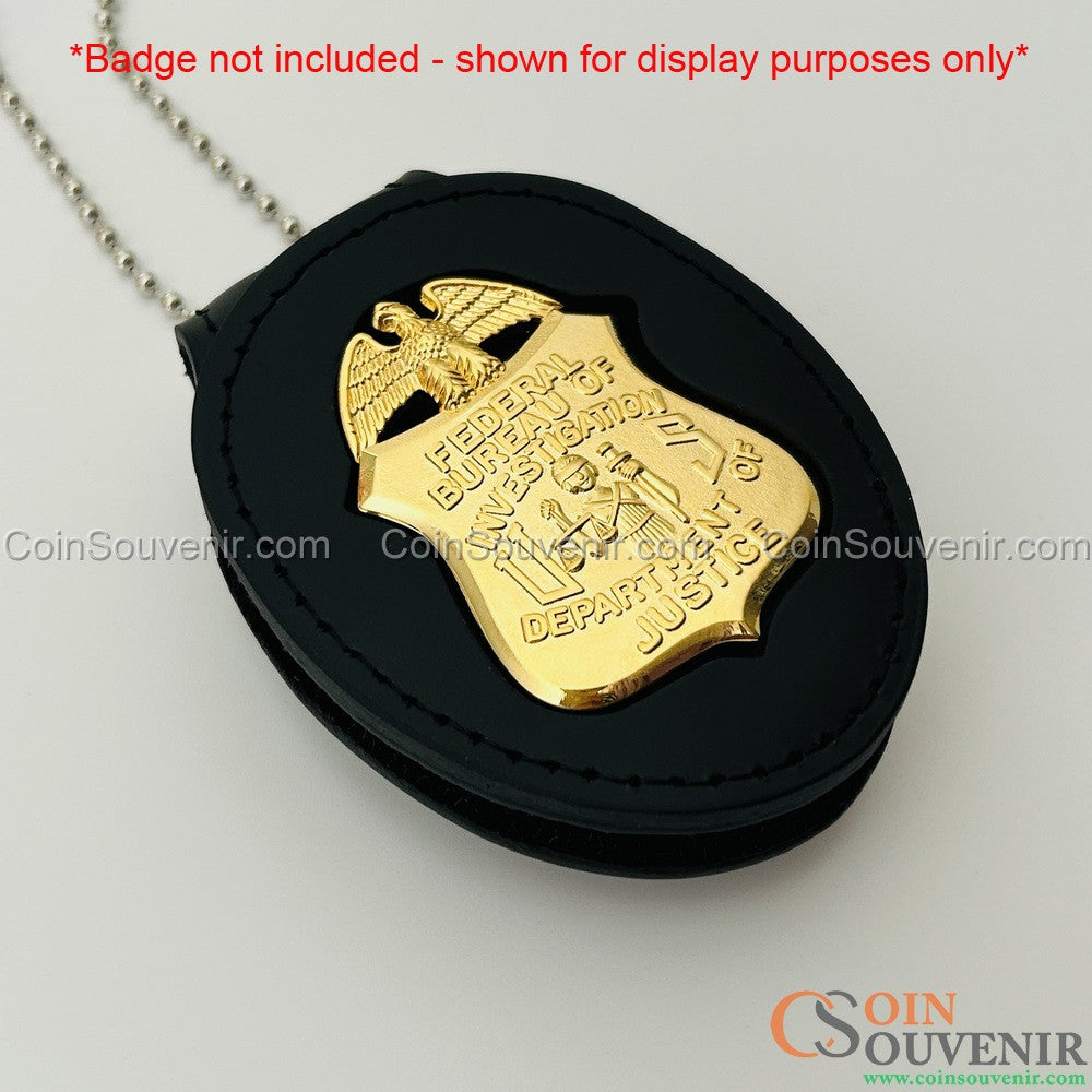 Recessed Leather Holder With Belt Clip & Neck Chain For Smaller Size 2.2" FBI Badges