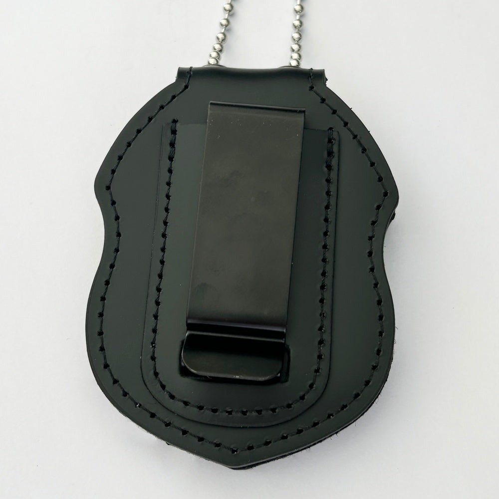 Genuine Leather Cut-out Holder With Chain Belt Clip For US CBP Badges