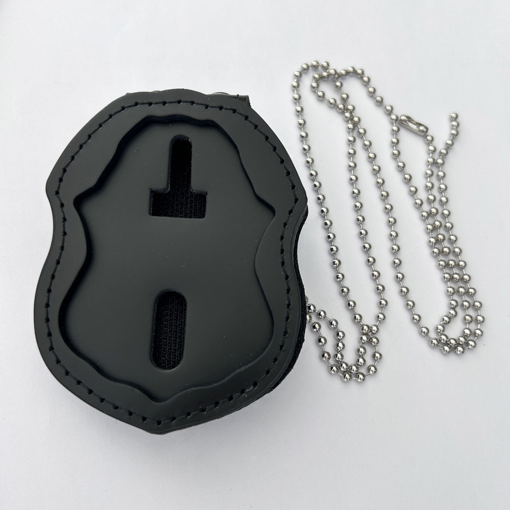 Genuine Leather Cut-out Holder With Chain Belt Clip For US CBP Badges