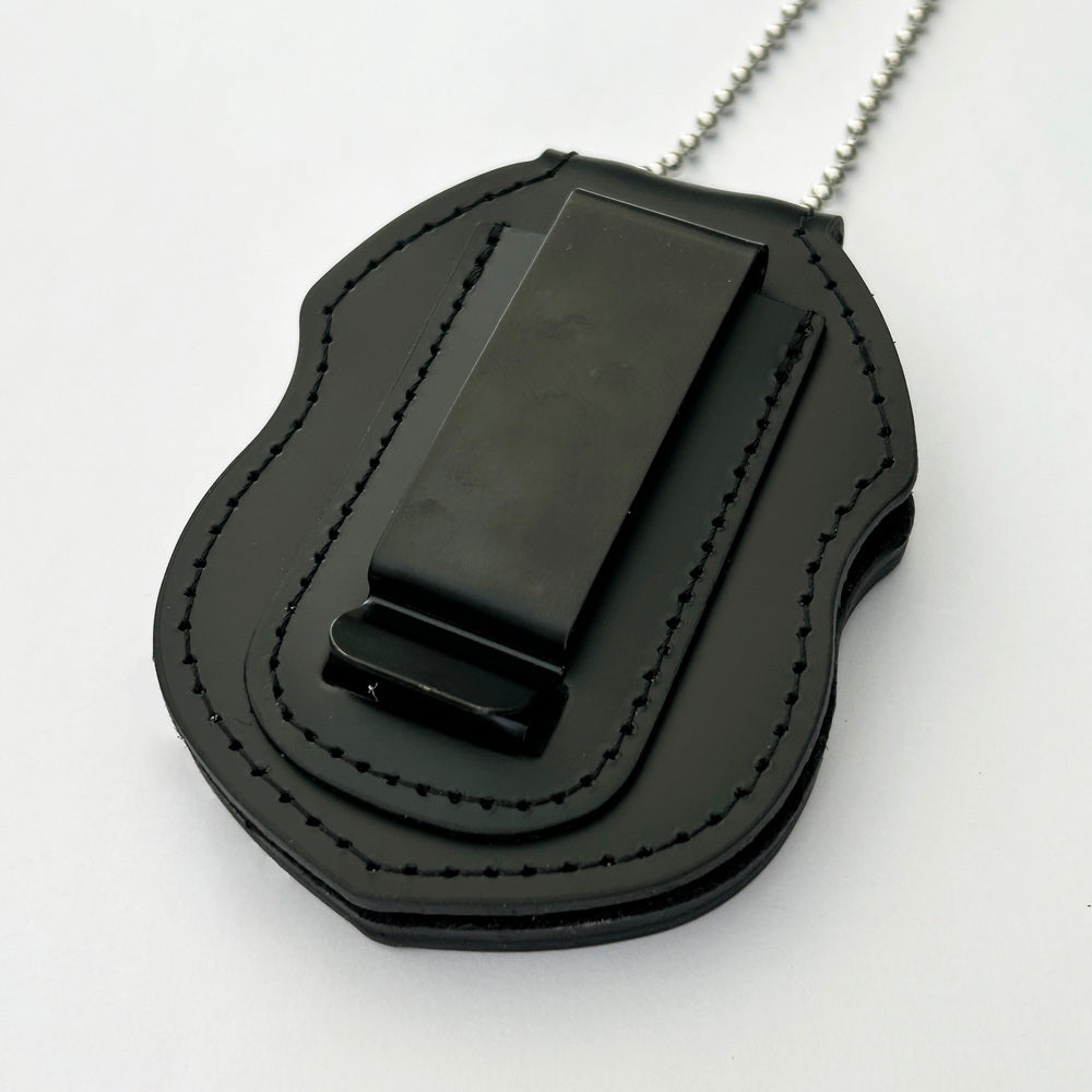 Genuine Leather Cut-out Holder With Chain Belt Clip For US CBP Badges