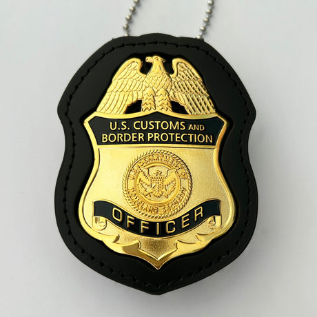 Genuine Leather Cut-out Holder With Chain Belt Clip For US CBP Badges