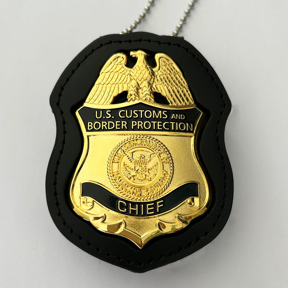 Genuine Leather Cut-out Holder With Chain Belt Clip For US CBP Badges