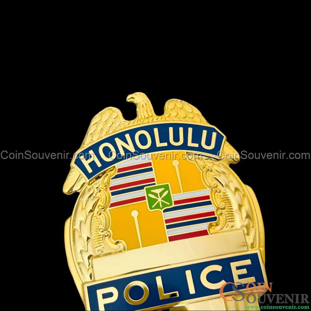 Gold HPD Honolulu Police Badge Collector's Edition Customizable Rank & Number