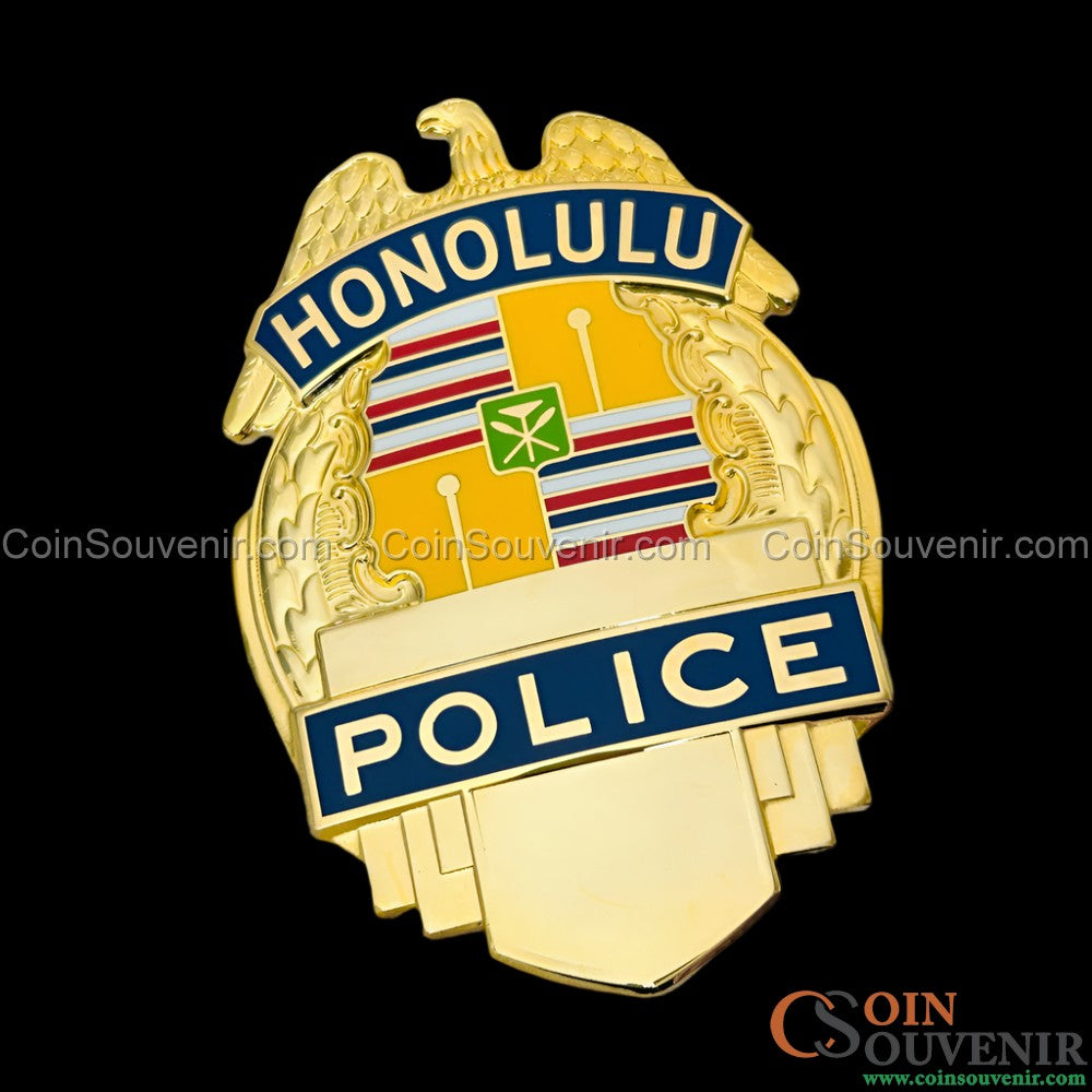 Gold HPD Honolulu Police Badge Collector's Edition Customizable Rank & Number