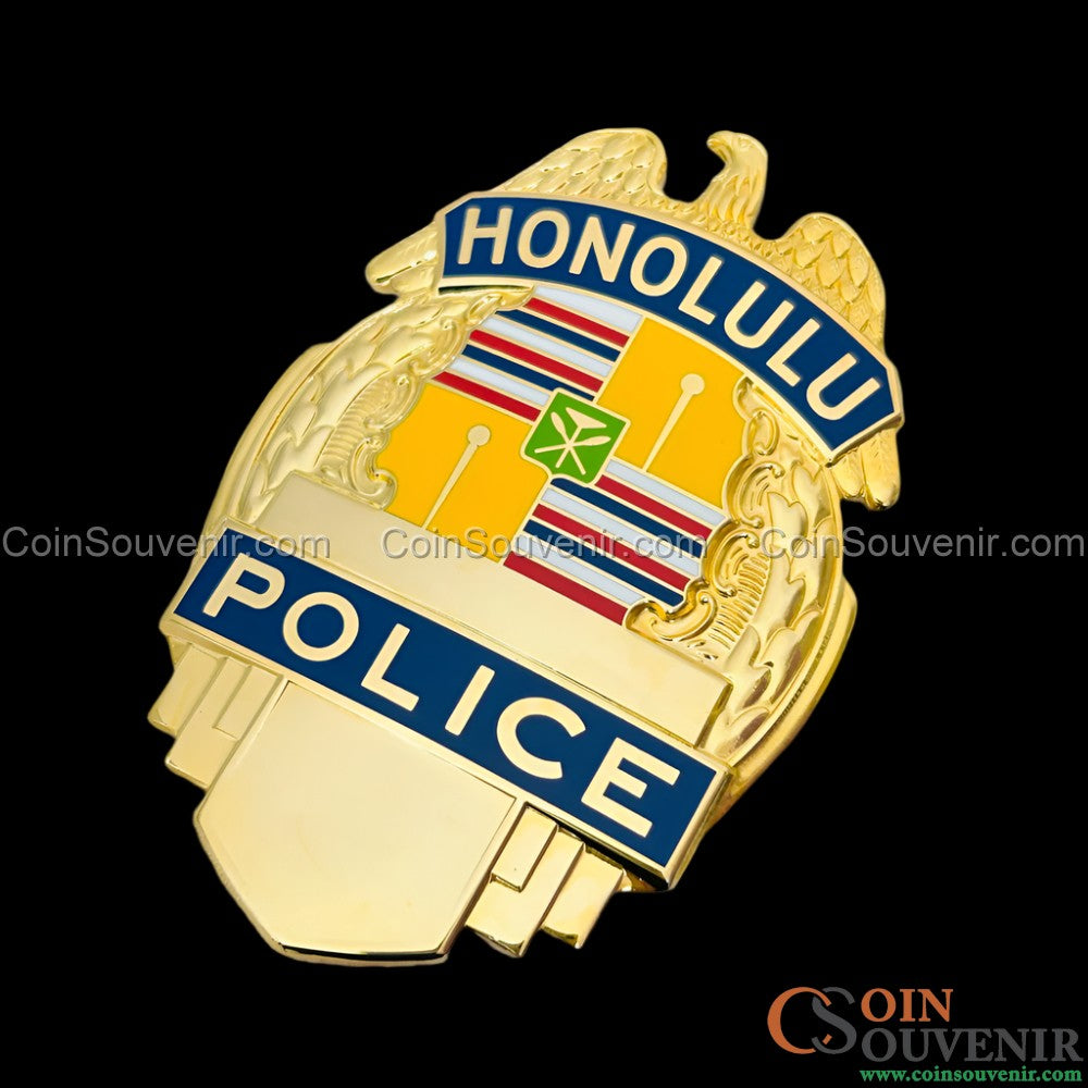 Gold HPD Honolulu Police Badge Collector's Edition Customizable Rank & Number
