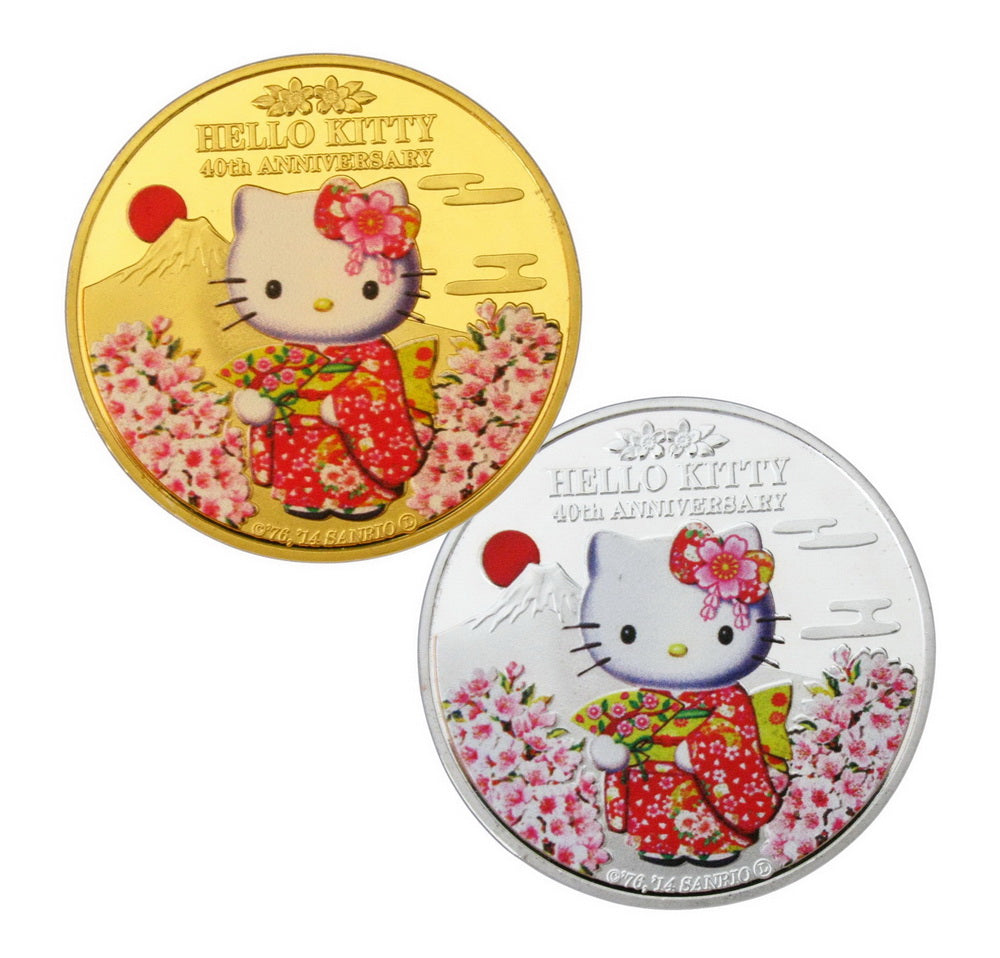 4 Pieces Japan Anime Cartoon Kimono Hello Kitty 40th Anniversary Commemorative Coins