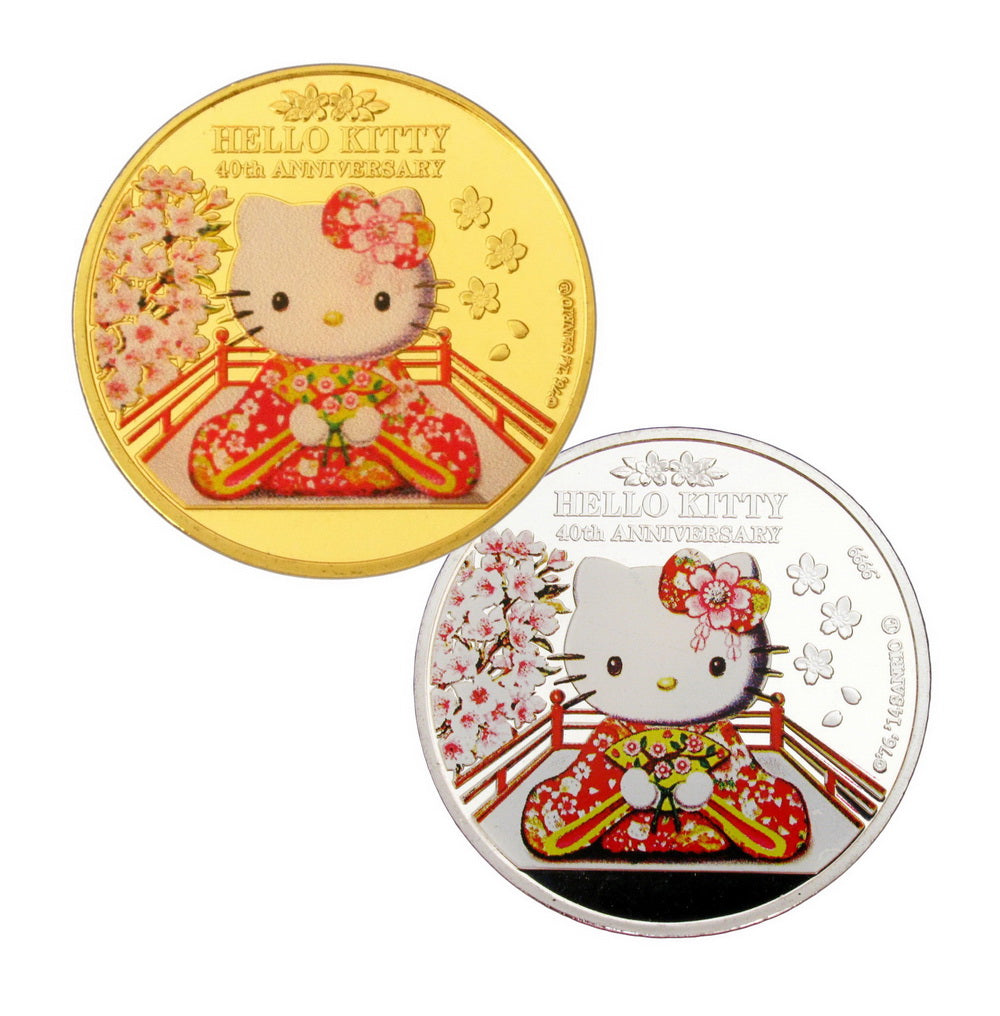 4 Pieces Japan Anime Cartoon Kimono Hello Kitty 40th Anniversary Commemorative Coins