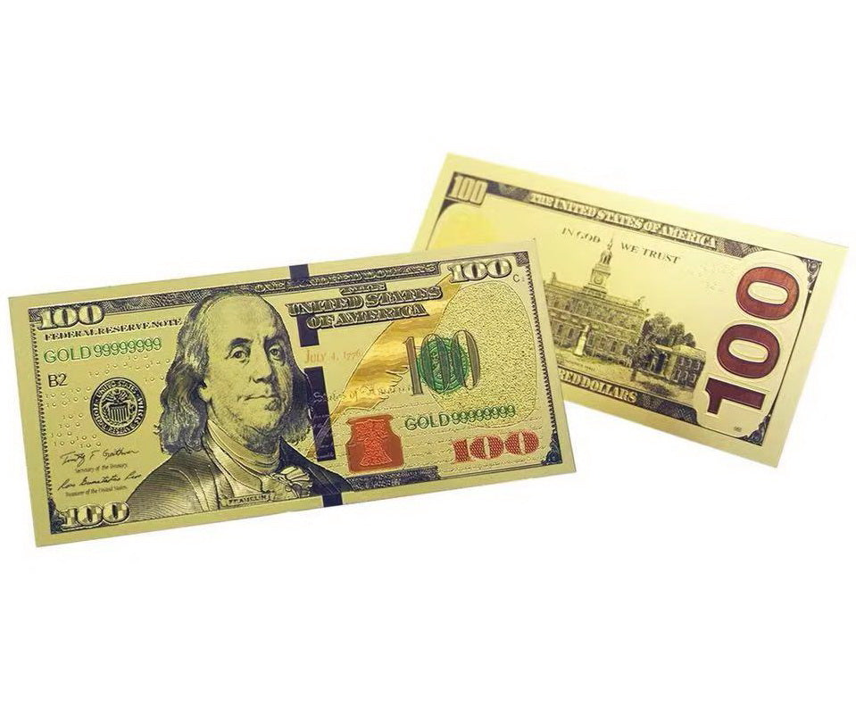 $100 US Dollar Bills Gold Foil Banknotes Novelty Notes New Version Prop Money