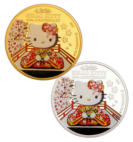 A Pair of Japan Anime Cartoon Kimono Hello Kitty 40th Anniversary Commemorative Coins