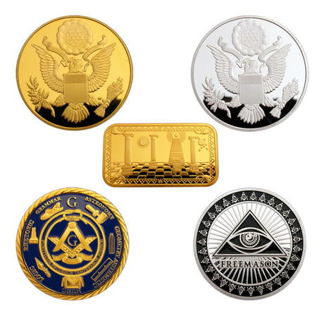 5pcs Masonic Freemasonry Freemason Symbol All-seeing Eyes Pyramid Challenge Coins