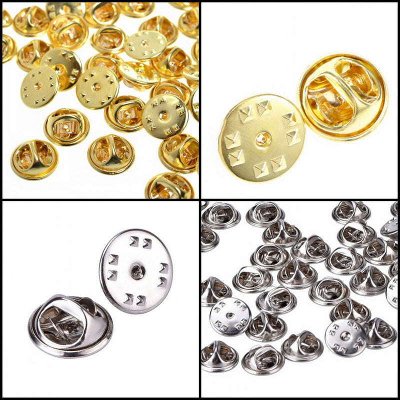 Butterfly Lapel Pin Backs Holder Clutch Clasp Solid Brass Locking Fastener Gold Silver