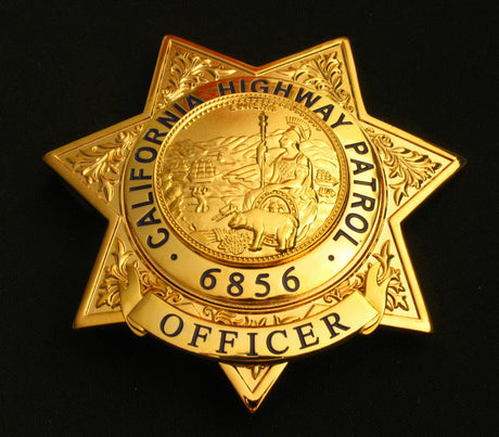 US California Highway Patrol CHP Officer Badge Solid Copper Replica Movie Props With Number 6856