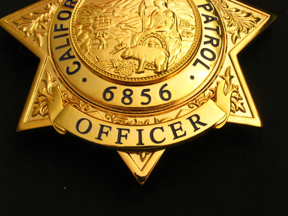 US California Highway Patrol CHP Officer Badge Solid Copper Replica Movie  Props With Number 6856