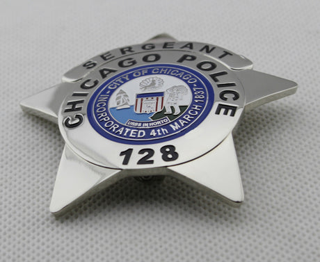 Chicago Sergeant Police Badge Solid Copper Replica Movie Props With Number 128