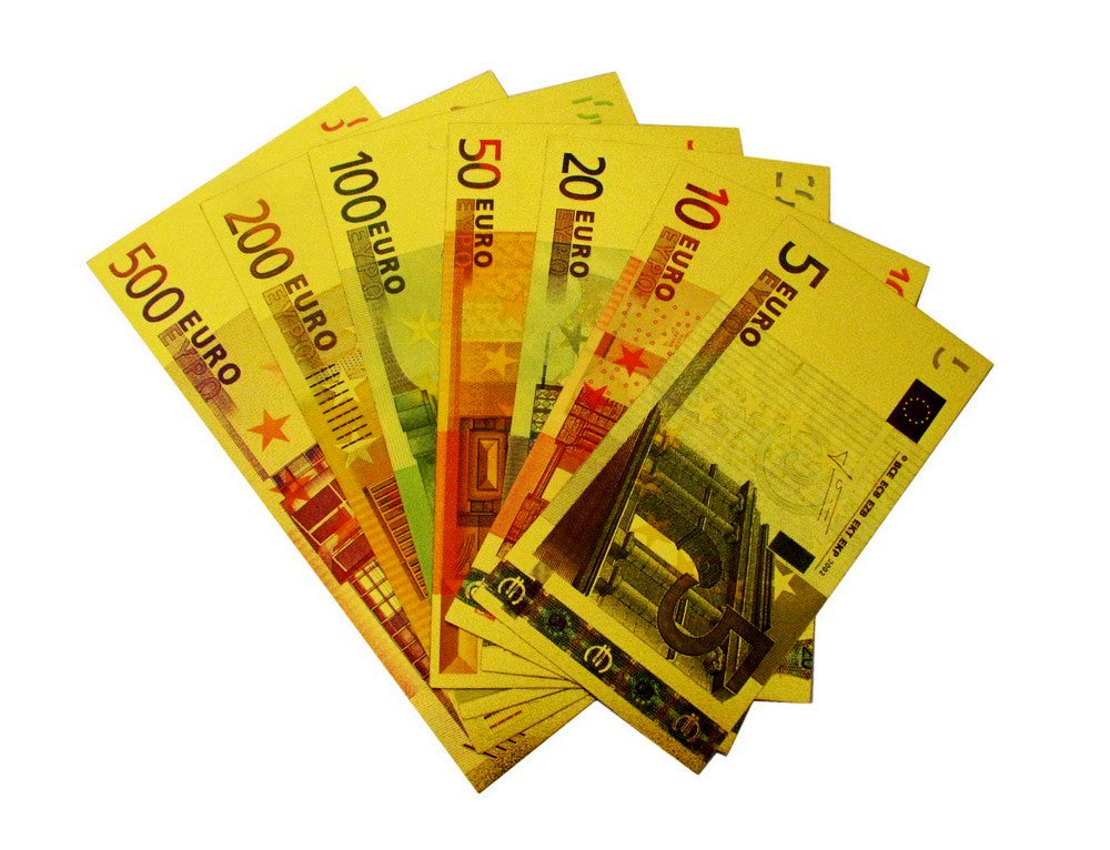 7 Pieces of EURO Gold Foil Prop Money Novelty Notes Banknotes Set