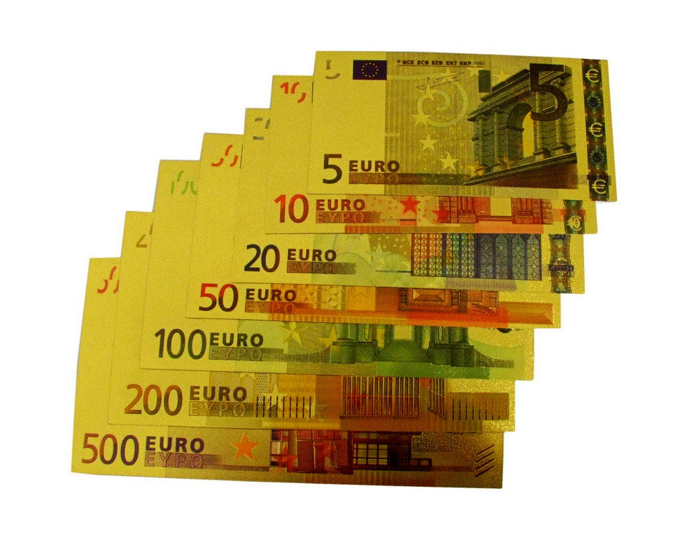 7 Pieces of EURO Gold Foil Prop Money Novelty Notes Banknotes Set