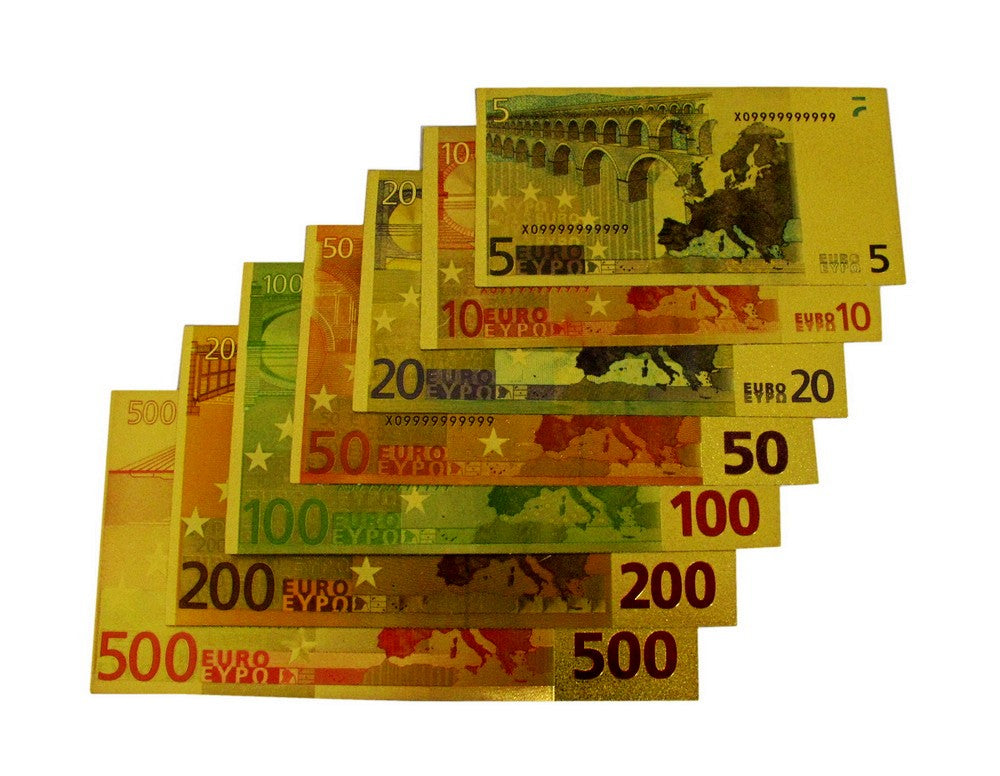 7 Pieces of EURO Gold Foil Prop Money Novelty Notes Banknotes Set