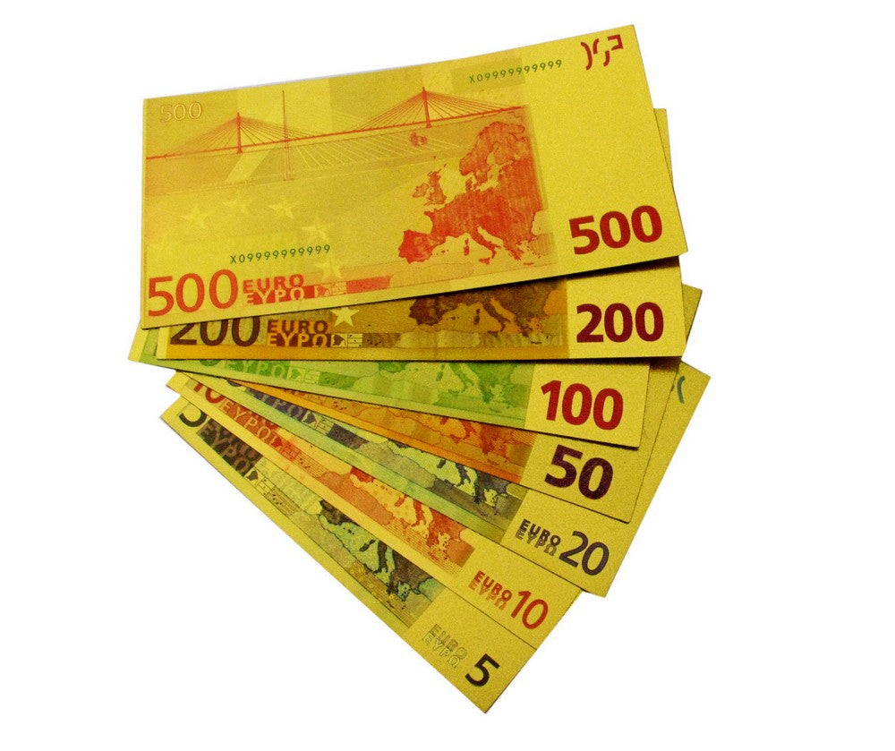 7 Pieces of EURO Gold Foil Prop Money Novelty Notes Banknotes Set
