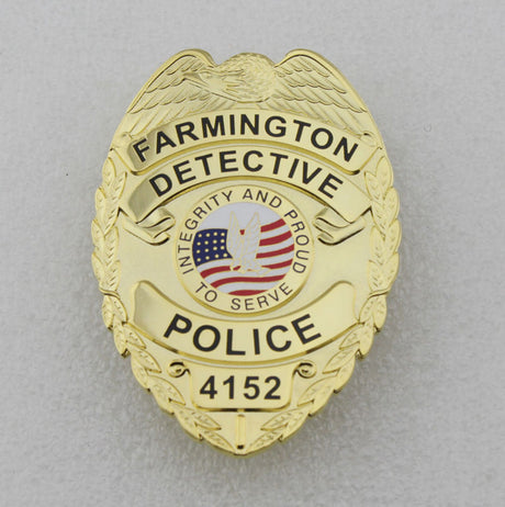 Farmington Detective Police Badge Solid Copper Replica Movie Props With Number 4152