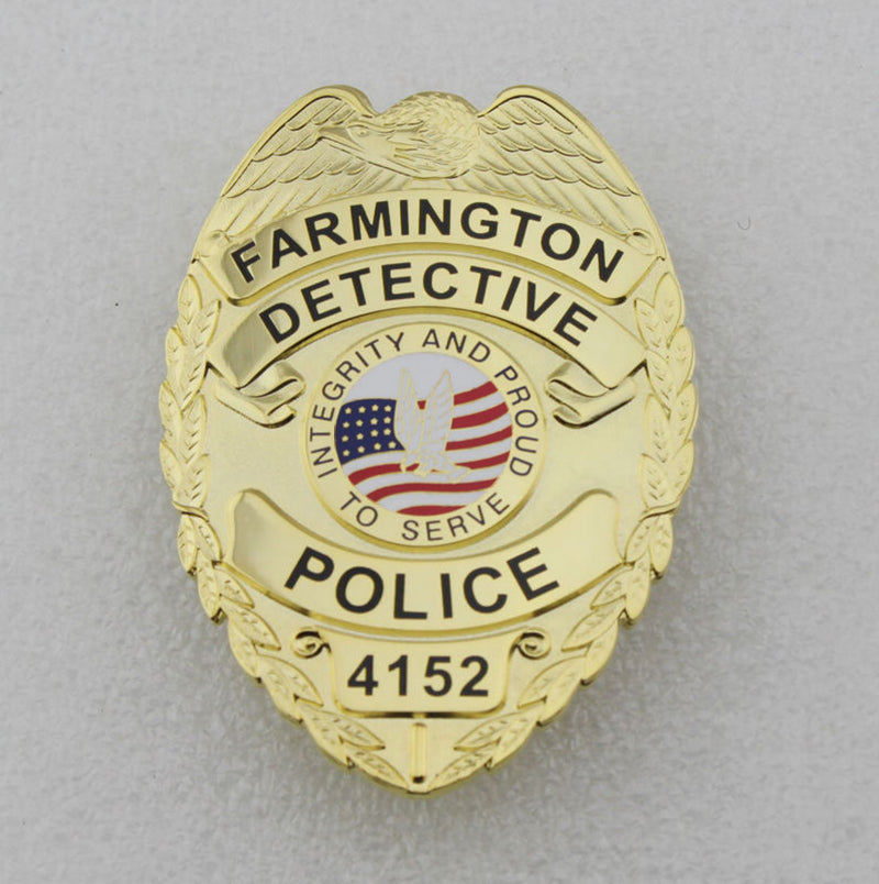 Farmington Detective Police Badge Solid Copper Replica Movie Props With Number 4152