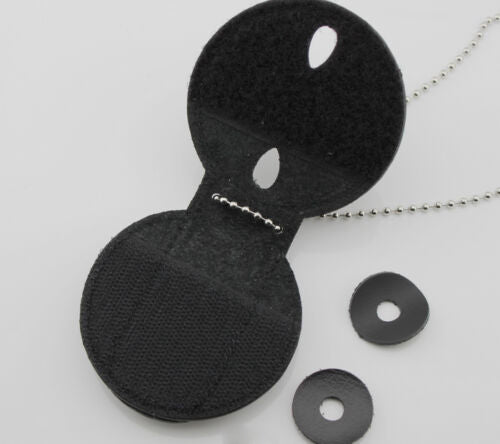 Genuine Leather Cut-out Holder With Chain Belt Clip For Round US MARSHAL & Other Police Badges Black