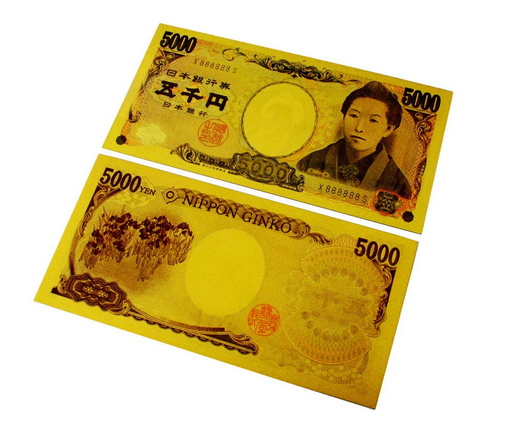 JPY 5000 Japanese Yen Gold Foil Prop Money Novelty Notes Banknotes