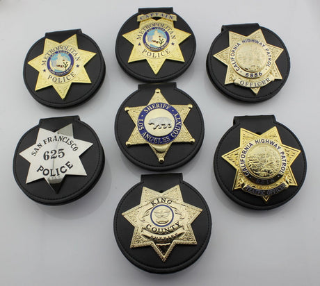 90mm Round Genuine Leather Holder/ Holster/ Wallet For Multi-size Police Badges
