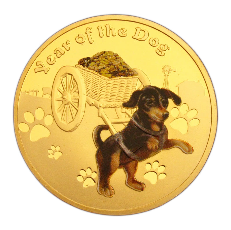 A Pair of 2018 Year of the Dog Lunar Zodiac Dog Pull a Treasure Car Coins