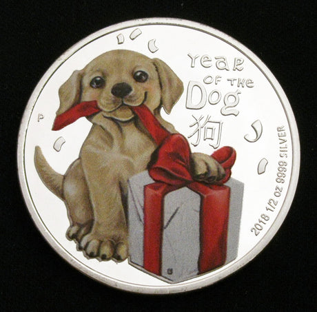 Lovely 2018 Year of the Dog Lunar Zodiac Colored Silver Coin New Year Gift