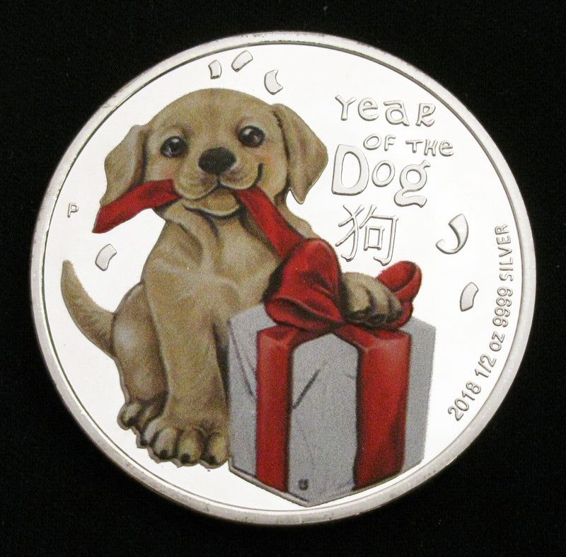 Lovely 2018 Year of the Dog Lunar Zodiac Colored Silver Coin New Year Gift