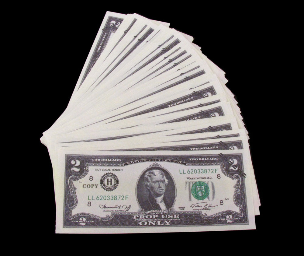 100x $2 Full Print Bills Stack Copy Dollar Movie Prop Money New Style