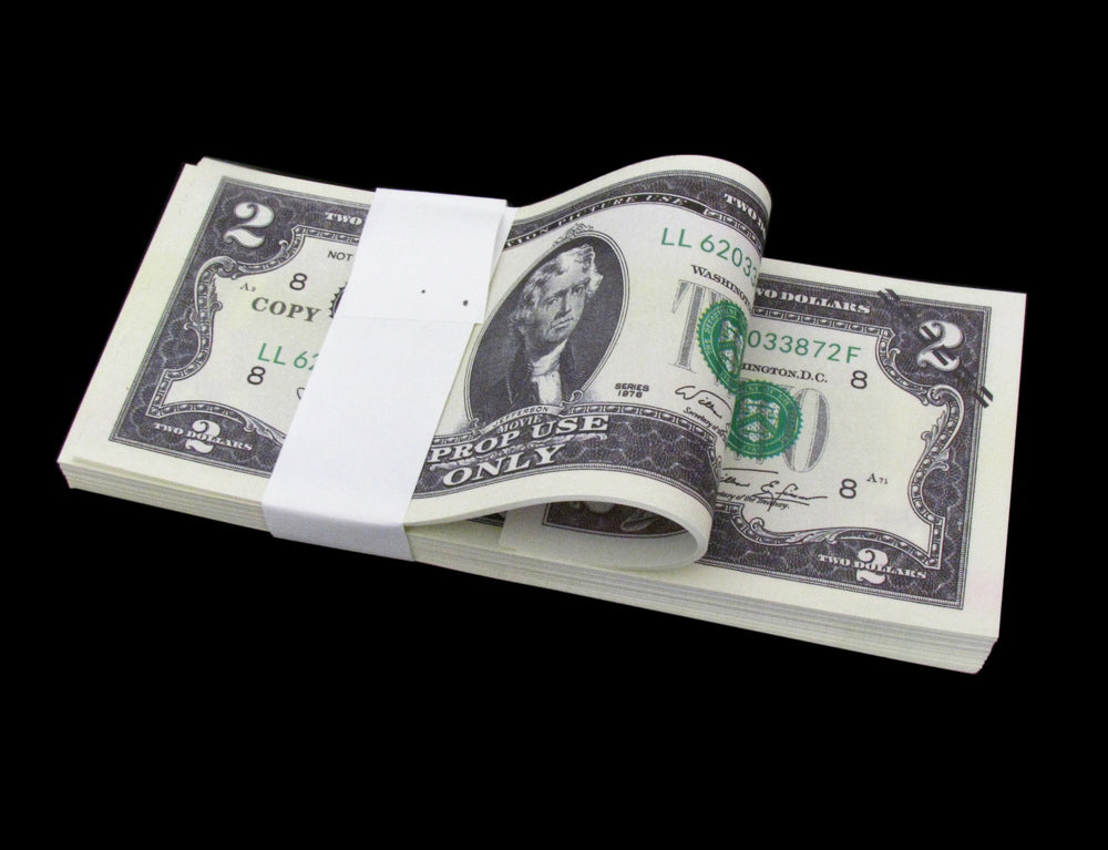 100x $2 Full Print Bills Stack Copy Dollar Movie Prop Money New Style