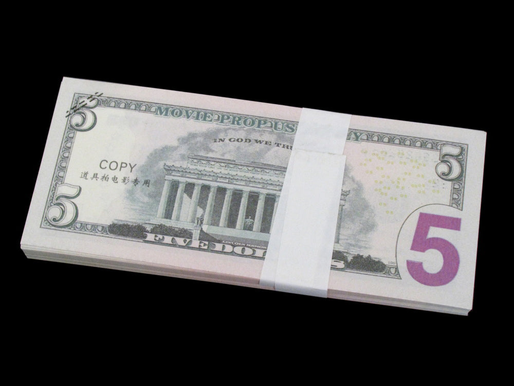 100x $5 Full Print Bills Stack Copy Dollar Movie Prop Money New Style