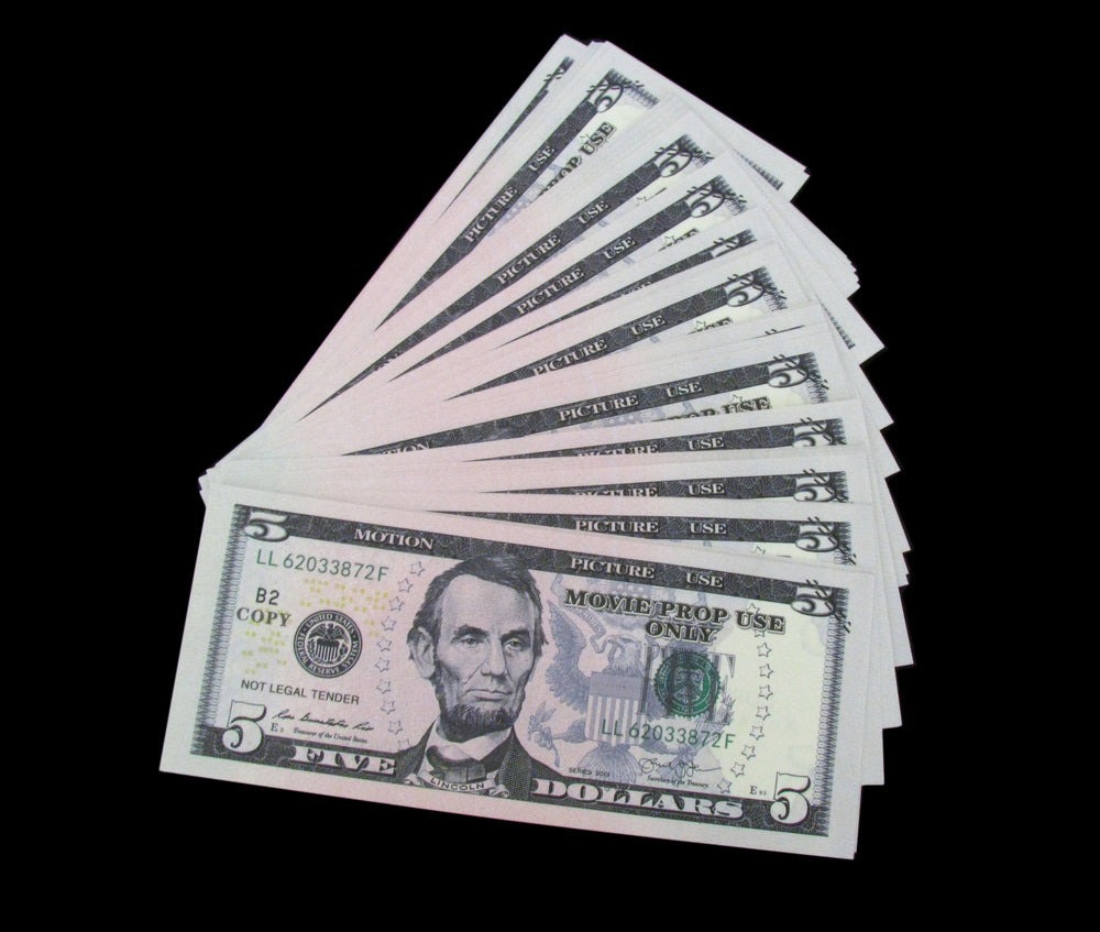 100x $5 Full Print Bills Stack Copy Dollar Movie Prop Money New Style