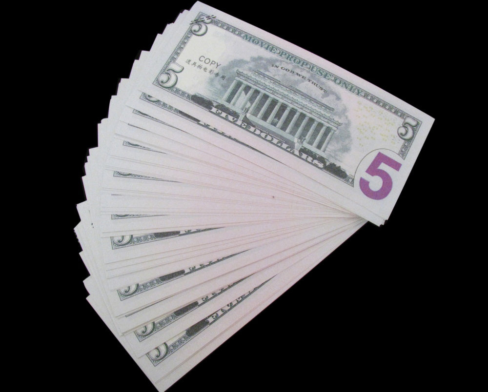 100x $5 Full Print Bills Stack Copy Dollar Movie Prop Money New Style