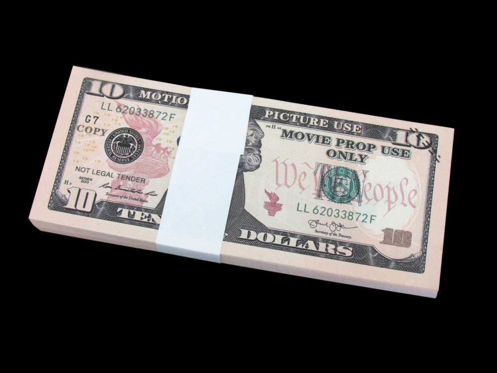 100x $10 Full Print Bills Stack Copy Dollar Movie Prop Money New Style