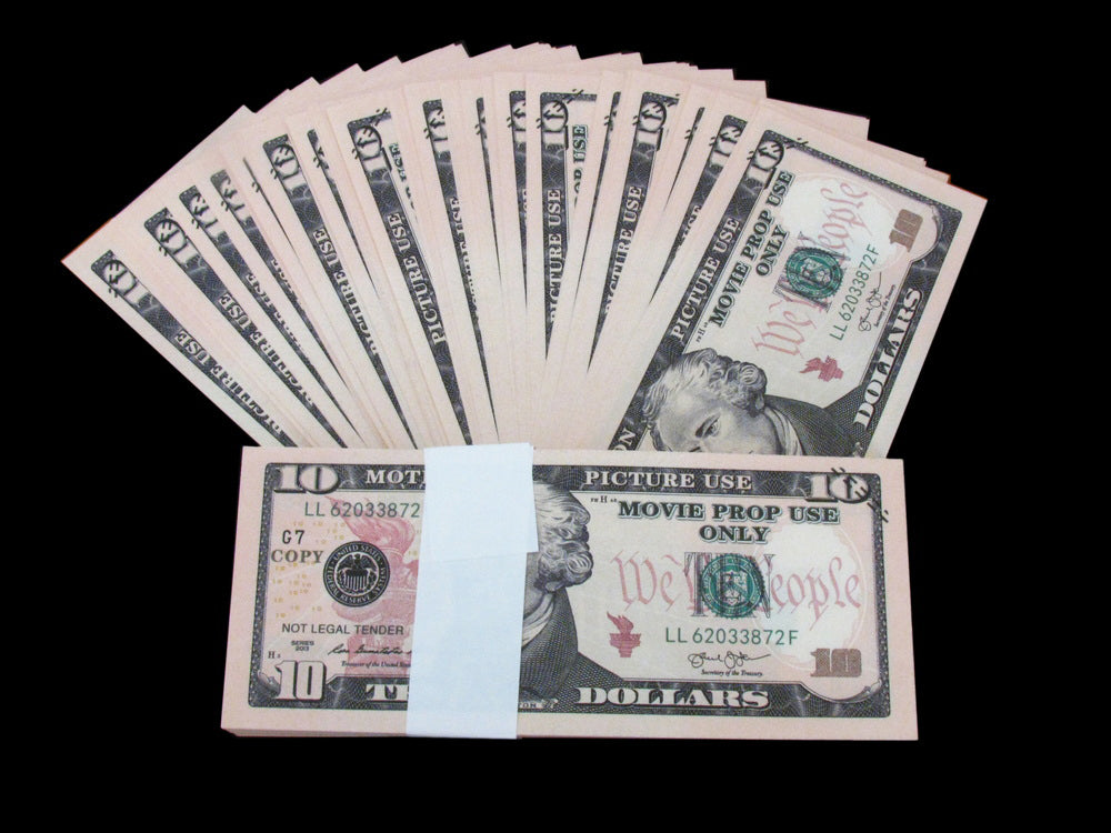 100x $10 Full Print Bills Stack Copy Dollar Movie Prop Money New Style