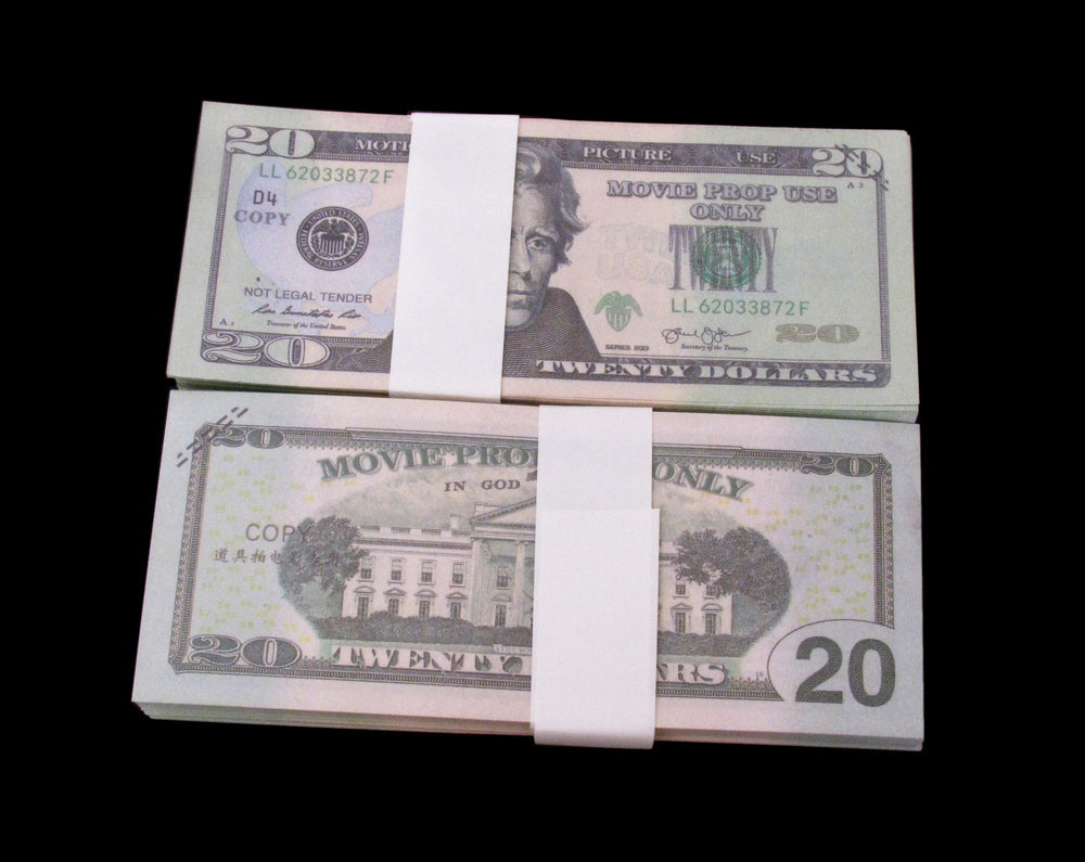 100x $20 Full Print Bills Stack Copy Dollar Movie Prop Money New Style