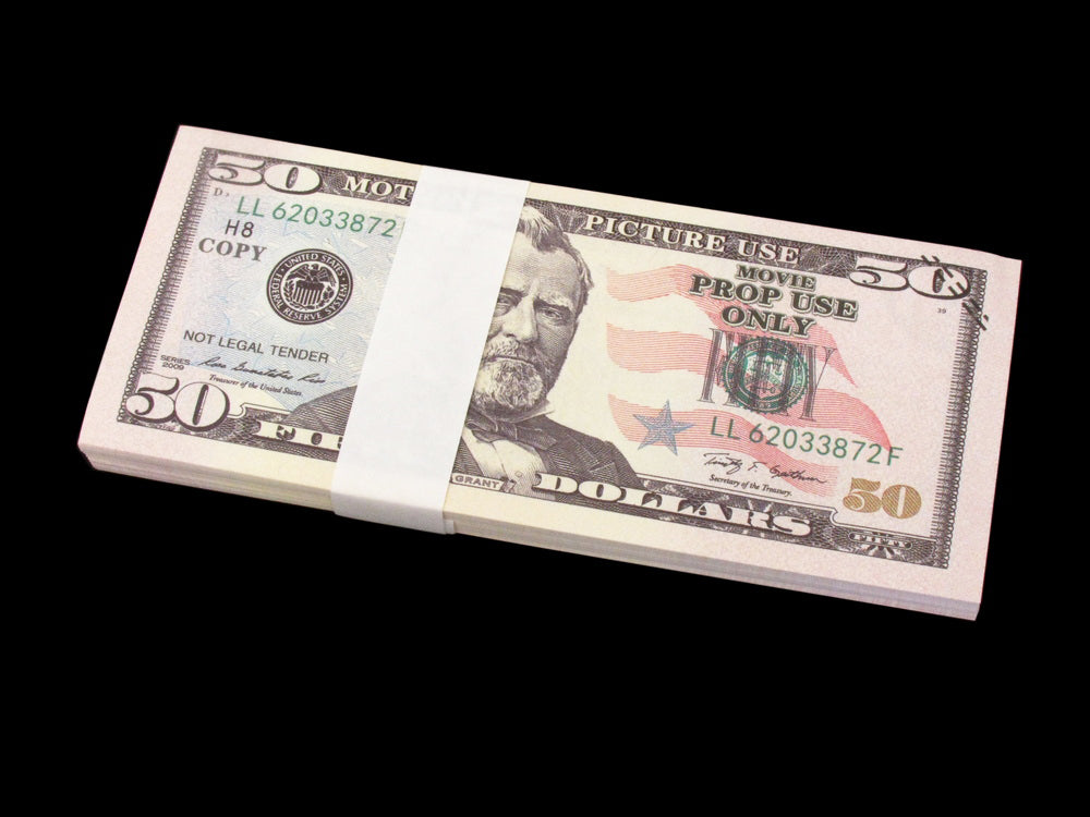 100x $50 Full Print Bills Stack Copy Dollar Movie Prop Money New Style